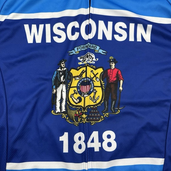 Wisconsin Mens Medium Full Zip Cycling Jersey Xl Madison, WI Biking Map Blue - Picture 2 of 11